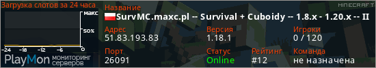 баннер для сервера minecraft. SurvMC.maxc.pl -- Survival + Cuboidy -- 1.8.x - 1.20.x -- III Edycja