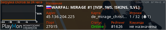 баннер для сервера cs2. WARFAL: MIRAGE #1 [!VIP, !WS, !SKINS, !LVL]
